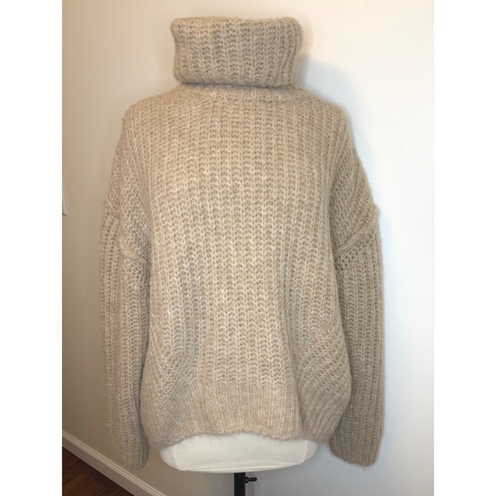LITA by Ciara Alpaca Wool Blend Chunky Knit Turtleneck Sweater Beige Large Chic
